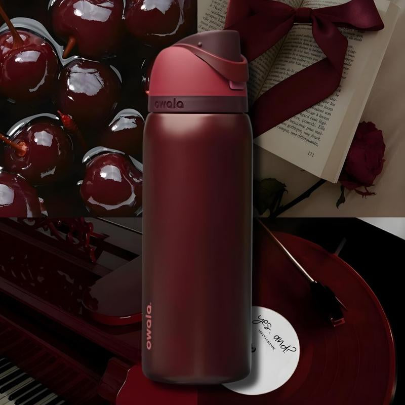 NEW Owala Freesip 32Oz Black Cherry Insulated Stainless Steel Water Bottle, Water Bottle Bpa-Free Sports 32 Oz, Valentine'S Day Gifts