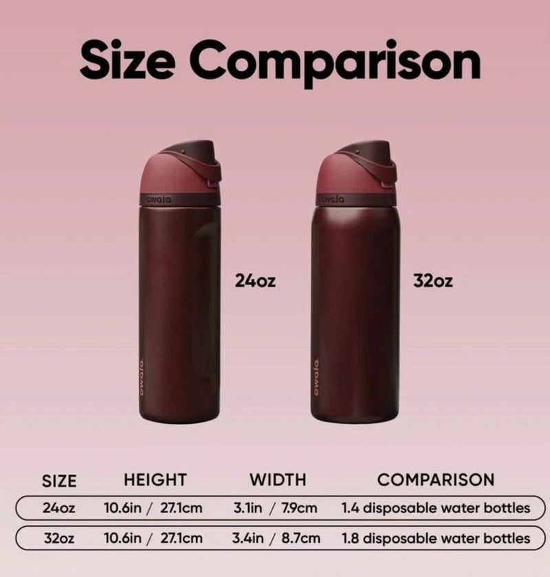 NEW Owala Freesip 32Oz Black Cherry Insulated Stainless Steel Water Bottle, Water Bottle Bpa-Free Sports 32 Oz, Valentine'S Day Gifts